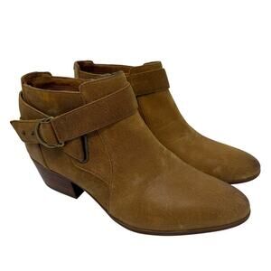 Clarks Spy Belle Ankle Booties Womens Size 8.5 Brown Tan Buckle Strap Block Heel